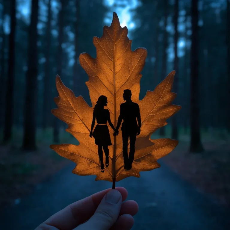 Blue Hour Leaf Art: Handcrafted Couple Silhouette with Forest Backdrop | Romantic couple ai prompt Indian Instagram