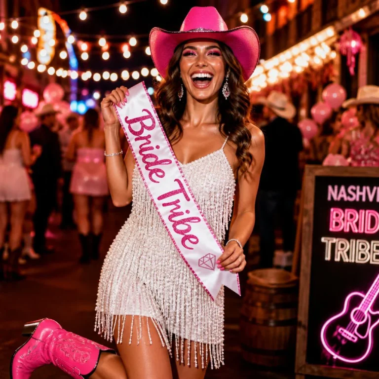 Fringe Mini Dress with Cowboy Hat for a Bachelorette Party | saree ai prompt