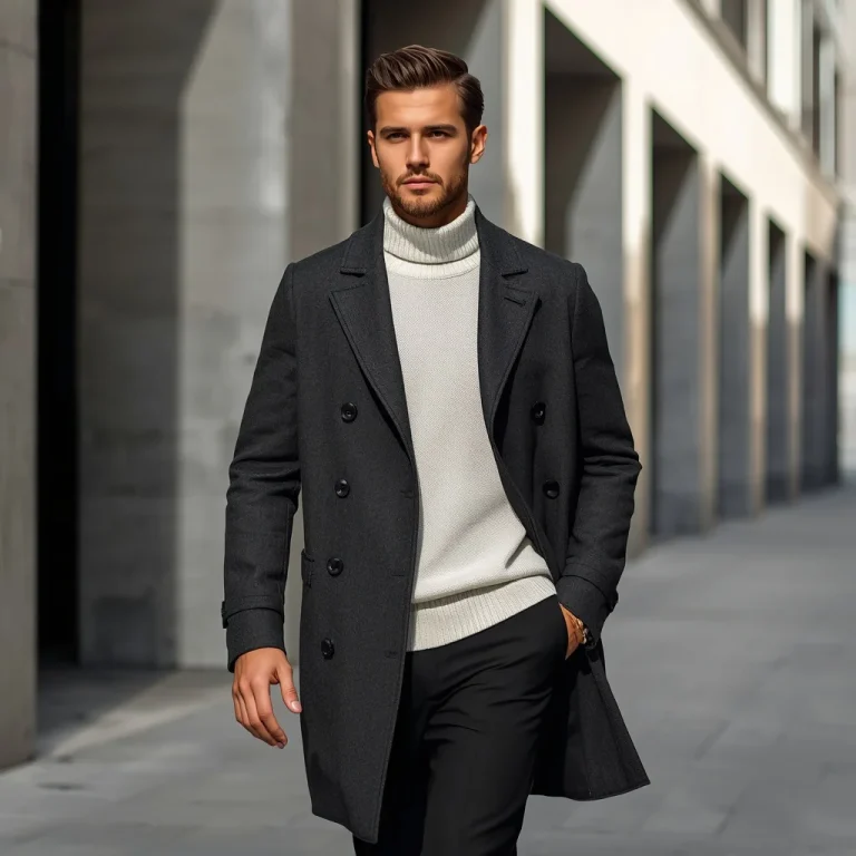 Handsome Man In A Modern Dark Grey Trench Coat | travel ai prompt