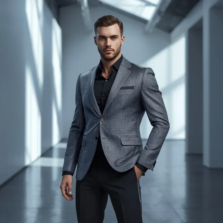 Handsome Man In A Textured Silver Designer Blazer Suit | best ai prompt 2026