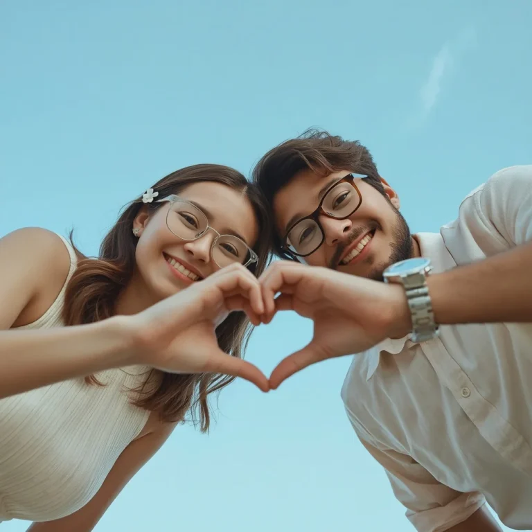 Low-Angle Heart Hands: Ultra-Realistic Couple, Bright Sky | AI photo editing prompt new trend