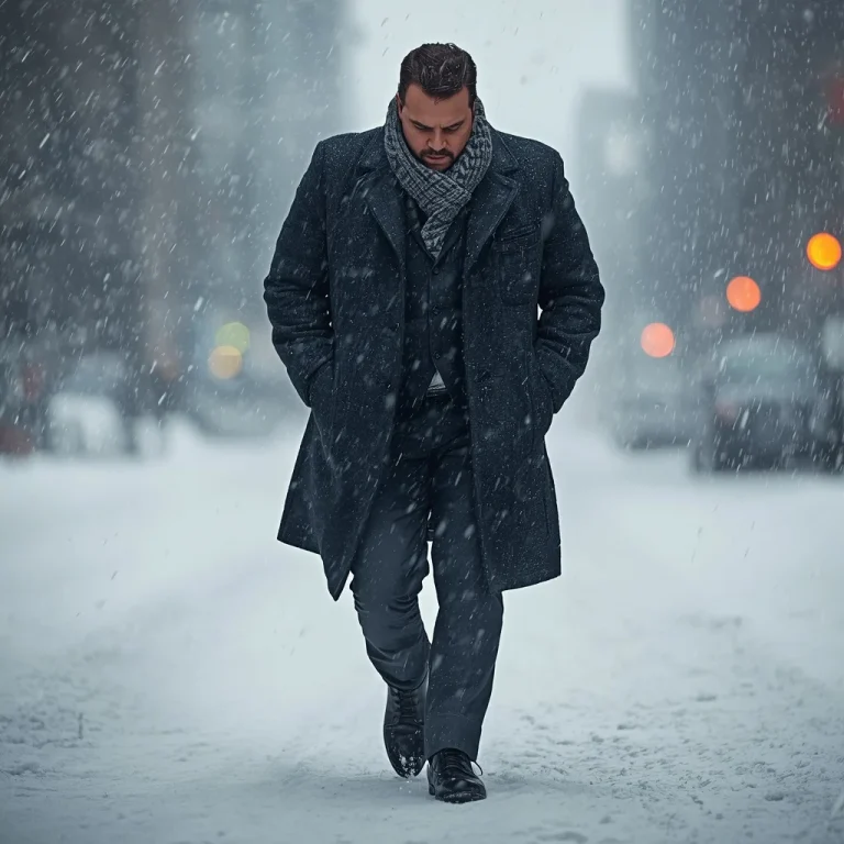 Powerful Man in Business Suit Walking in a City Blizzard | Powerful Man Walks