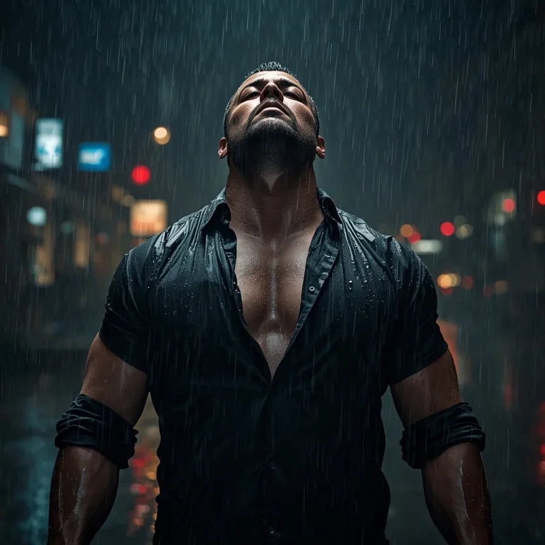 Powerful Man Standing Still Under Heavy Rain with Emotional Intensity | Powerful Man Captured