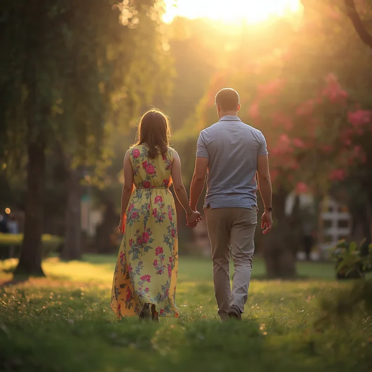 Romantic Couple Walking Hand-in-Hand Through a Vibrant Park | Romantic Couple Walks
