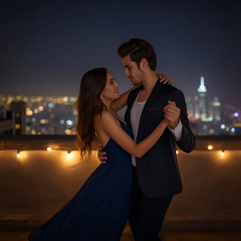 Romantic Dance of a Couple Under the Twinkling City Lights | Prompt seen trending 2026 instagram