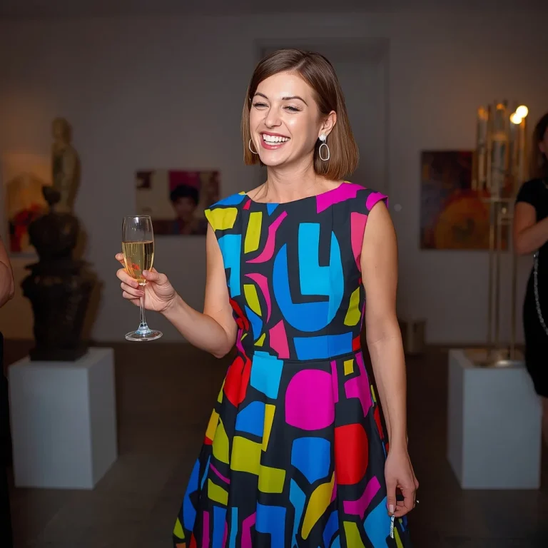 Vibrant Abstract Print Dress for a Modern Art Party | Grok ai prompt