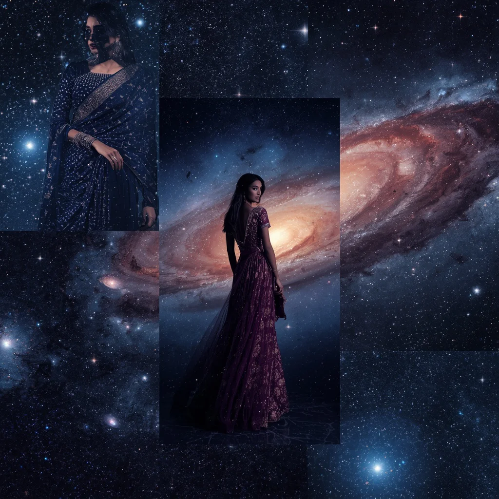 A Galactic Cluster Collage Framing Celestial Indian Festive Ensembles