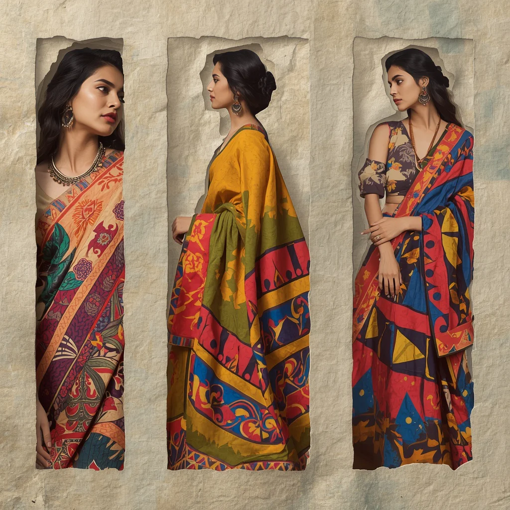 A Textured Paper Cutout Collage Featuring Artistic Indian Festive Silhouettes