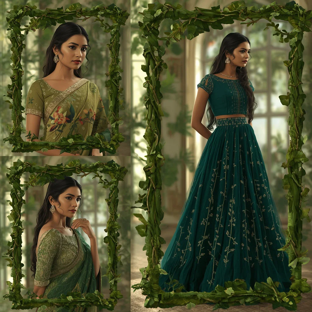 A Verdant Vine Weave Collage Showcasing Botanical Indian Festive Attire