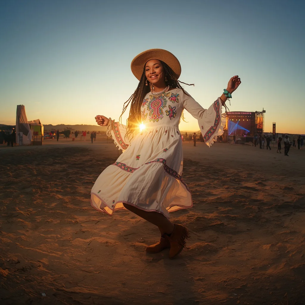 Boho Western Festival Vibe with Embroidered Dress