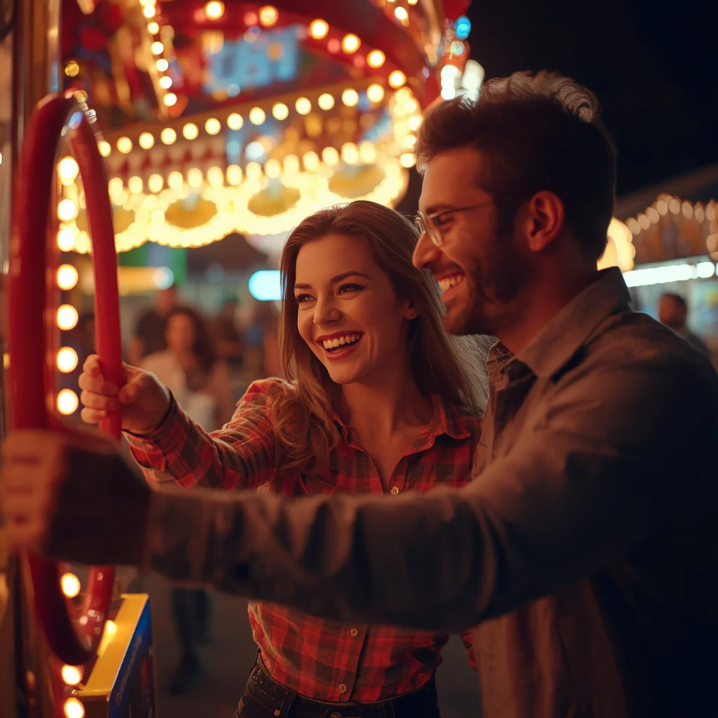Couple’s Playful Interaction at a Carnival Game