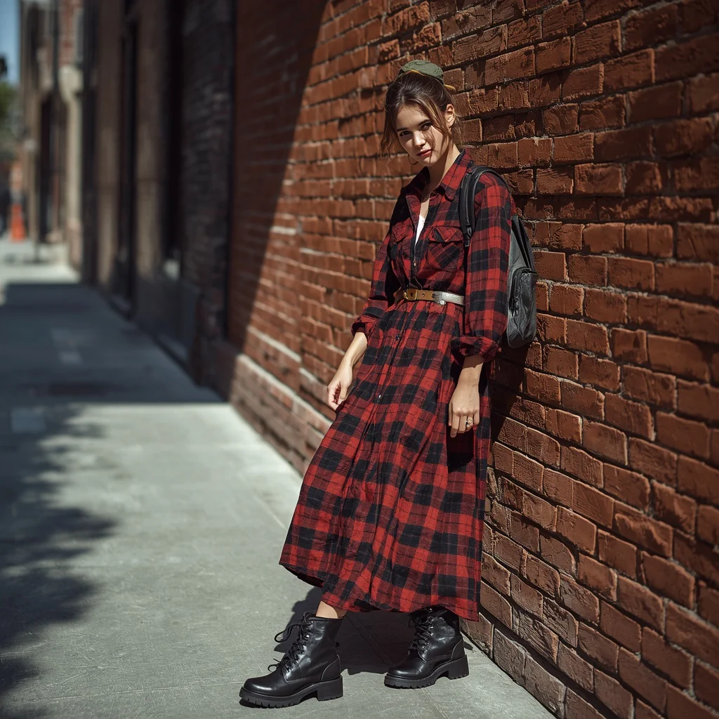 Latest Fashion: Oversized Plaid Flannel Shirt Dress