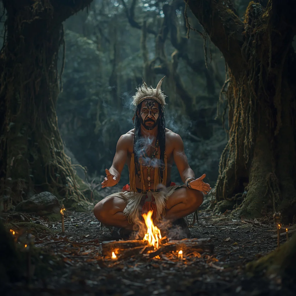 Man as a Mystical Shaman in a Sacred Grove Performing a Ritual